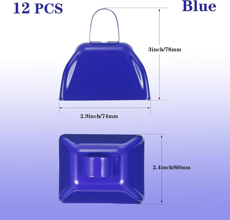 HEYLEAYAR 3Inch Cowbells for Sporting Events,12Pcs Metal Cow Bells Bulk Loud Noise Makers Cow Bell with Handle for Cheering Football Games Spirit Marathon Weddings Party Noisemakers, Blue - Image 2